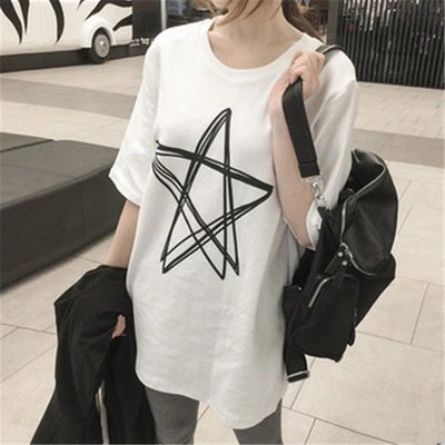 Summer girls long loose short sleeved T-Shirt Size Korean student leisure sleeve cotton print short sleeve T-shirt