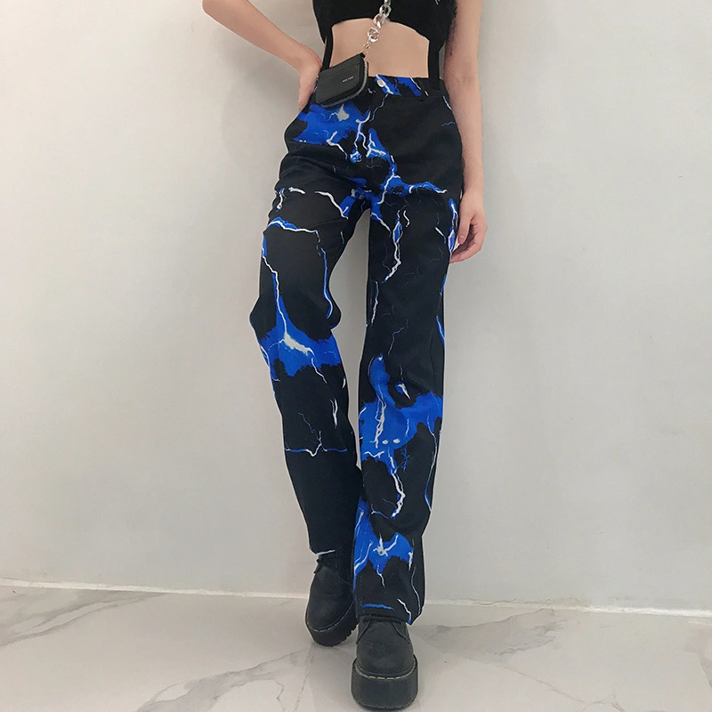 Lightning printed high-rise casual pants