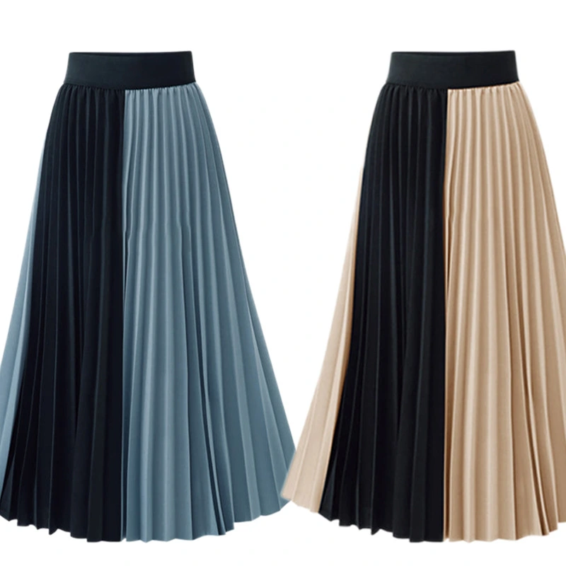 Chiffon color block pleated skirt