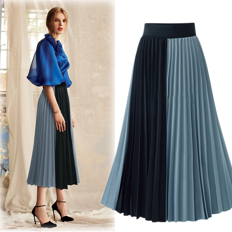Chiffon color block pleated skirt