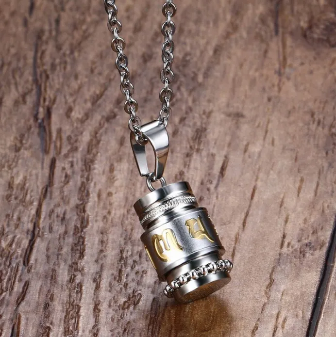 Trend Titanium Steel Prayer Wheel Six-word Mantra Pendant
