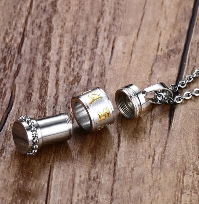 Trend Titanium Steel Prayer Wheel Six-word Mantra Pendant