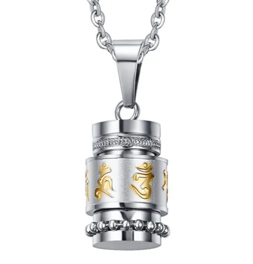 Trend Titanium Steel Prayer Wheel Six-word Mantra Pendant