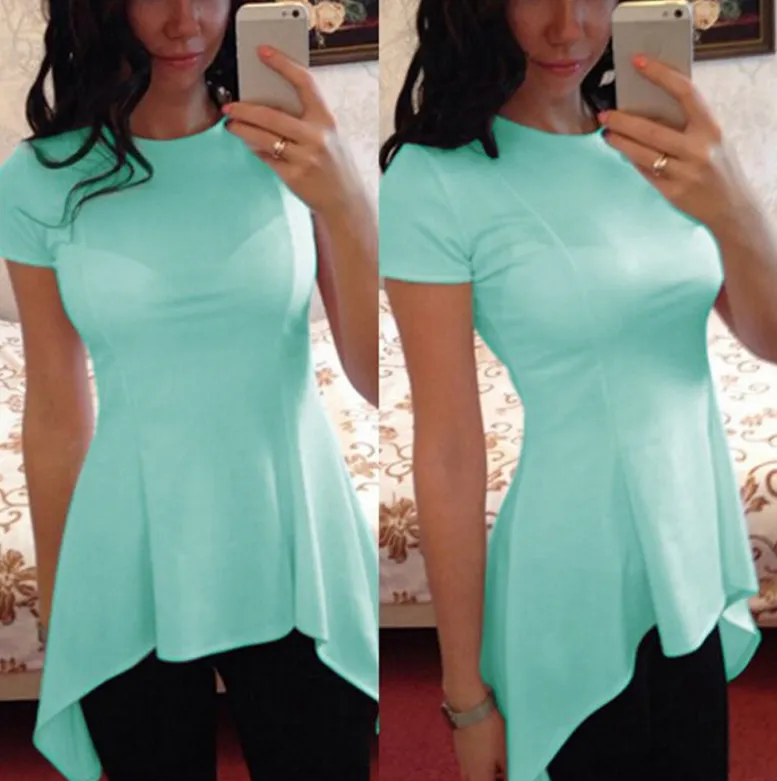 Irregular hem sexy short-sleeved shirt dress