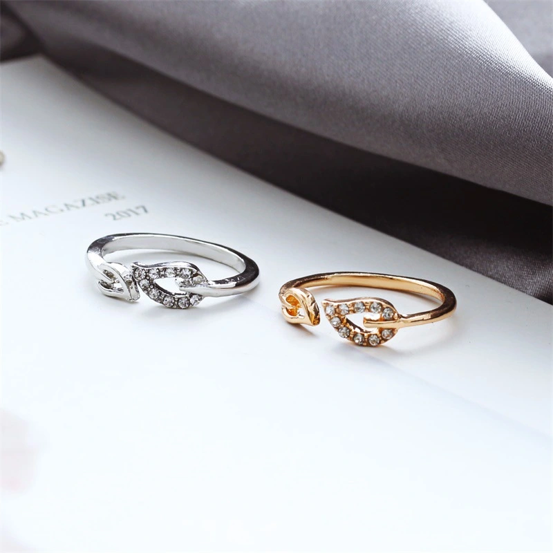 Leaf Rhinestone Peach Heart Adjustable Joint Ring