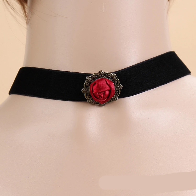 black flannel red rose short necklace retro & short necklace movie socialite jewelry wholesale Y159