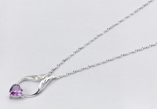 Angel Wings Peach Heart Crystal Necklace Pendant