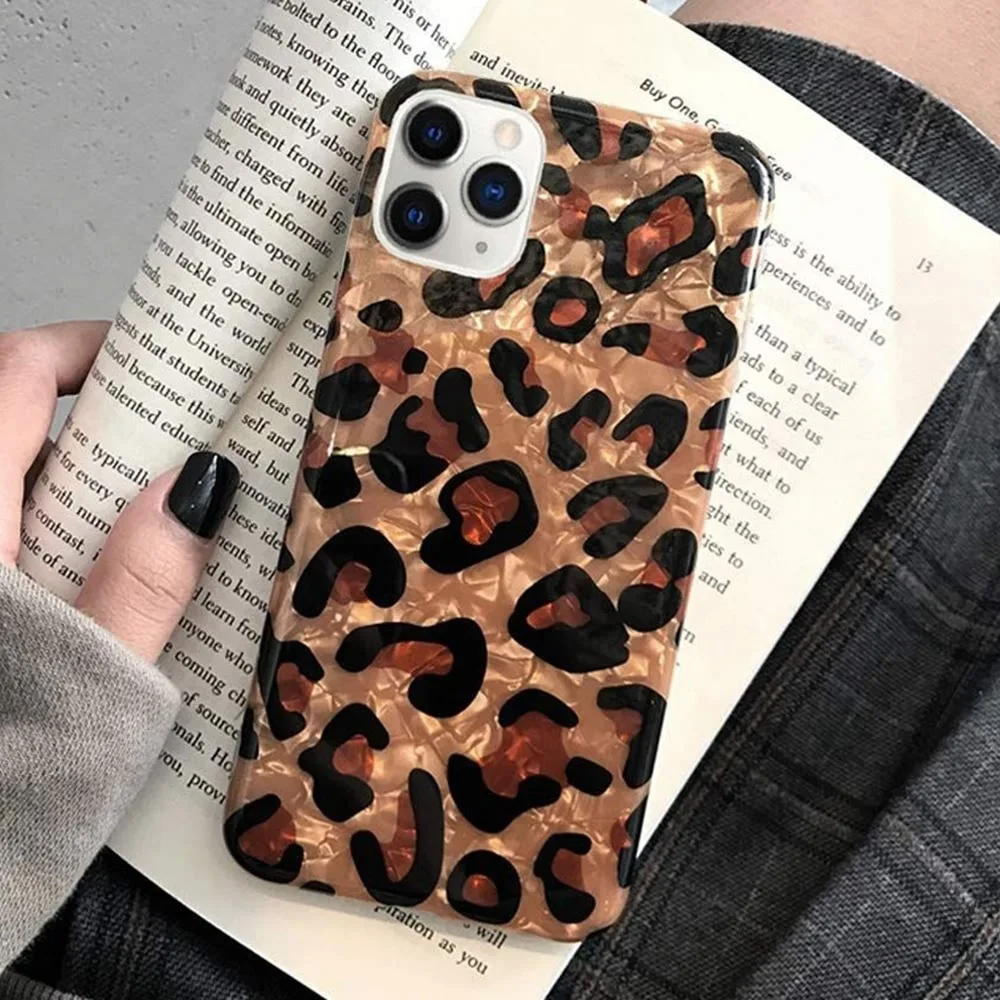 Compatible with Apple, Shockproof Silicone Soft Case for IPhone 11 Pro Xs Max X Xr 7 Plus 8 6S 6 SE 12 Mini Fruits Marble Leopard Bumper Cover