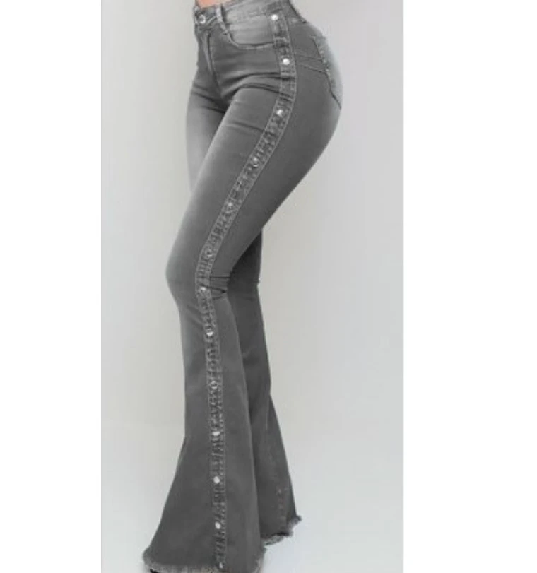 High Waist Stretch Ladies Mopping Denim Flared Pants