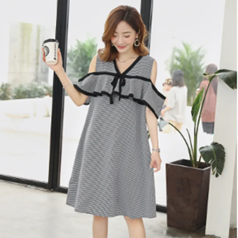 Design Loose Chiffon Short-sleeved Mid-length Maternity Dress