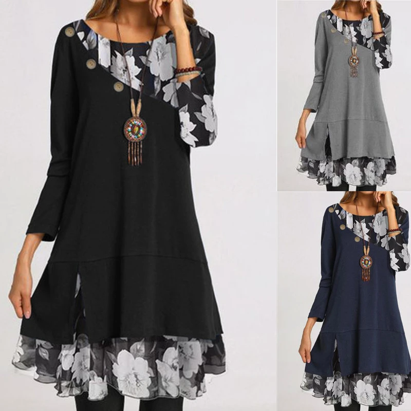 Fashion Chiffon Print Loose Plus Size Dress