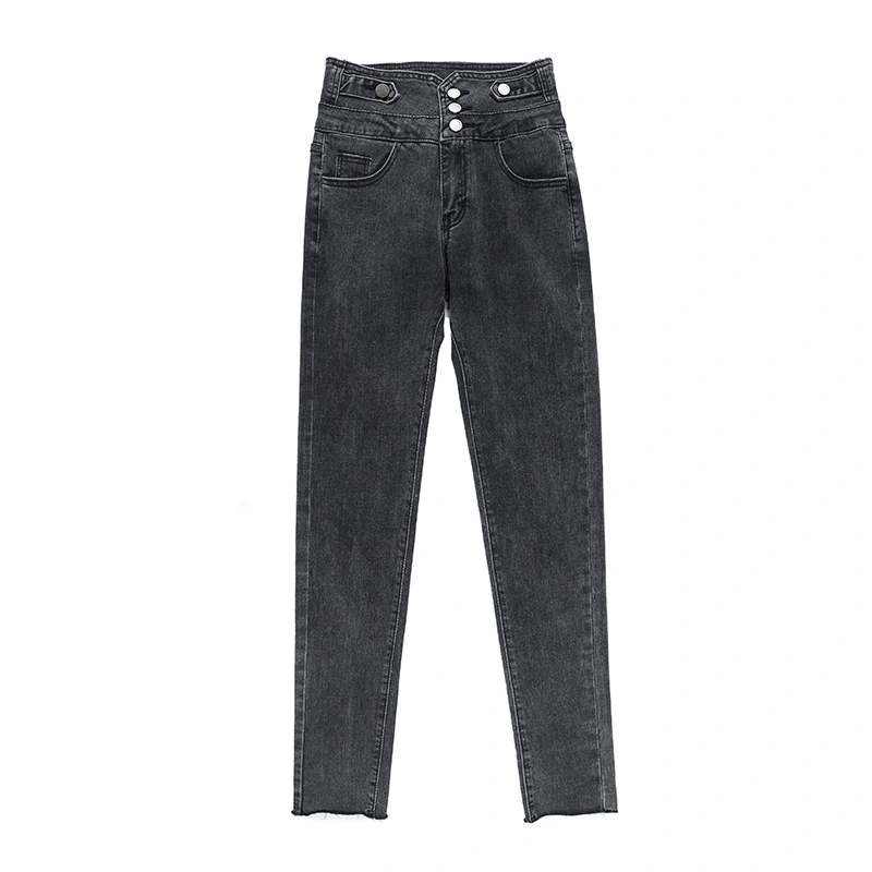 Women's high waist stretch jeans with small feet autumn