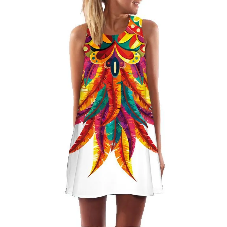 Fashion Simple Printed Round Neck Strapless Dress