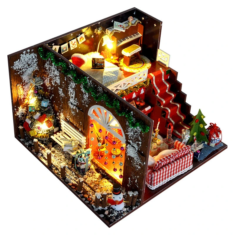 Diy Christmas Cottages Miniature House Christmas Decorations for Home Wood Lighting Diy Dollhouse Christmas Toys Gift Brinquedos