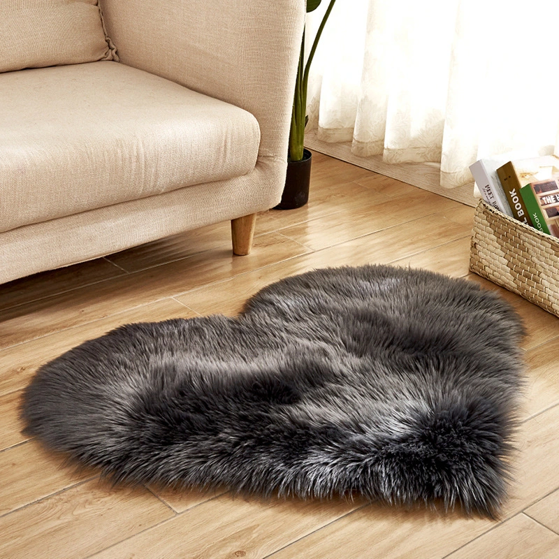 Plush home heart-shaped rug by the bedroom bed