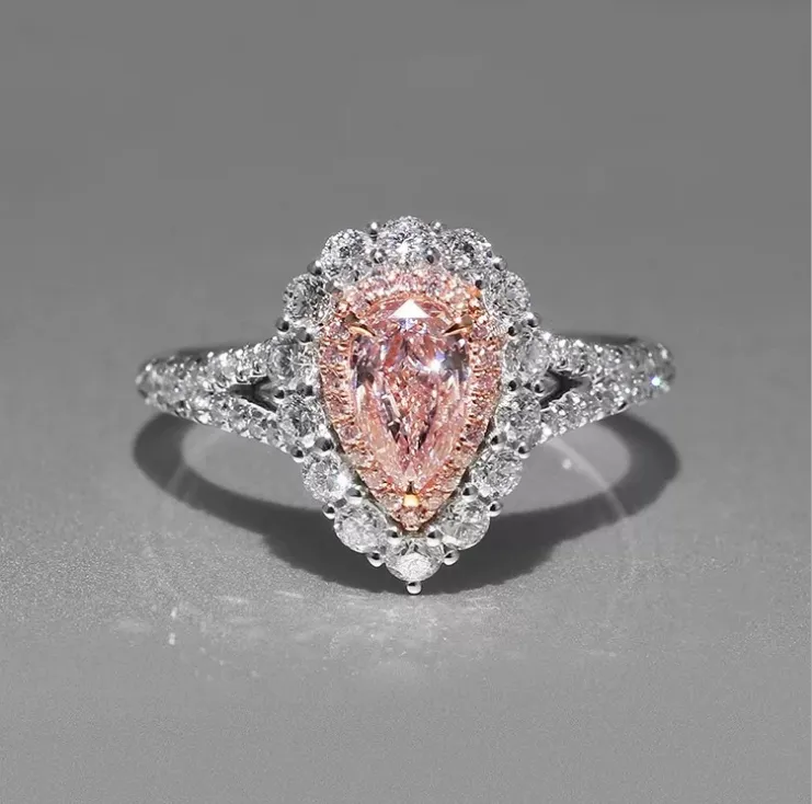 Simulation   Diamond Group Set With Teardrop Shaped Wedding Proposal Diamond Ring Cute Wind Ring