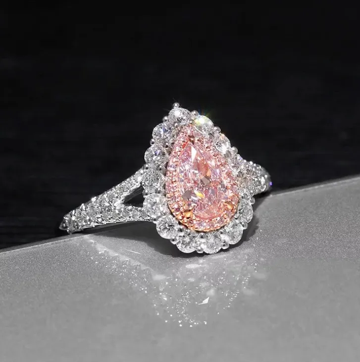 Simulation   Diamond Group Set With Teardrop Shaped Wedding Proposal Diamond Ring Cute Wind Ring