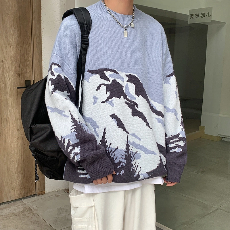 Loose Round Neck Lazy Style Pullover Sweater Men
