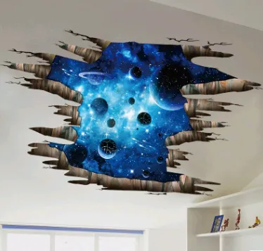 Van Gogh new 3D wall stickers dark blue Galaxy planet PVC removable three-dimensional stickers decorative painting FX9604