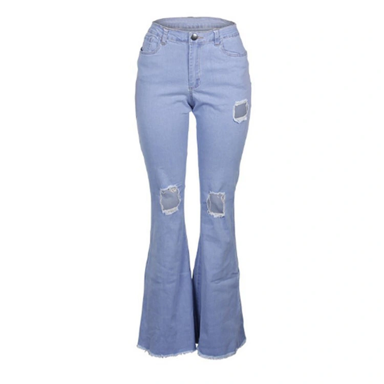Vintage shredded solid color flared jeans