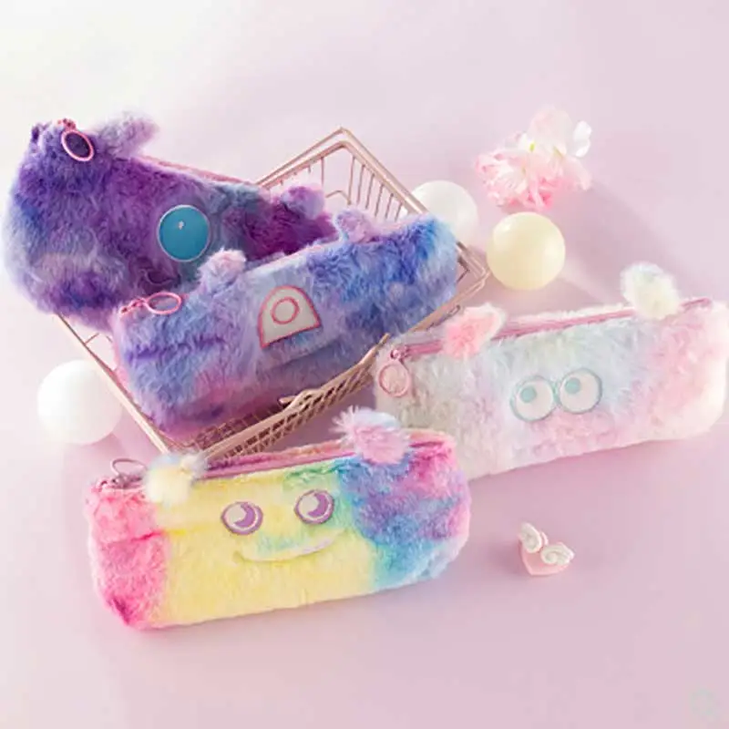 Gradient color plush pencil case