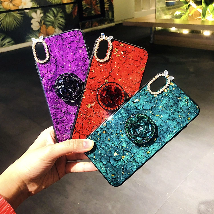 Marble Epoxy Rhinestone Phone Case