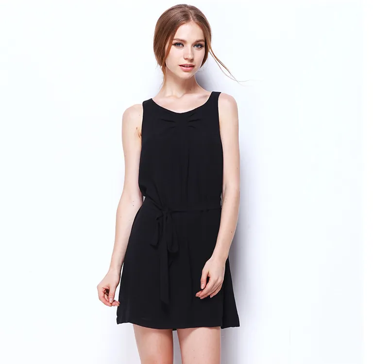 Summer Slim Solid Color A-line Sling Dress Women's Tide Europe and America Sexy Chiffon Sleeveless Dress