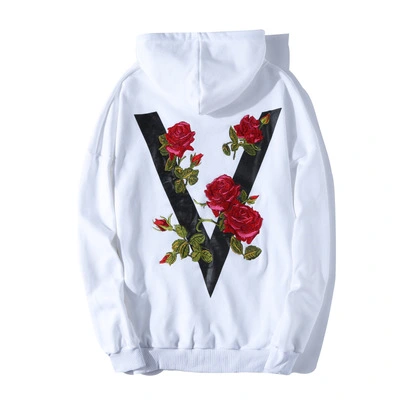 Fall country popular logo OS back rose embroidery hooded men and women large V printed street hooded jacket.