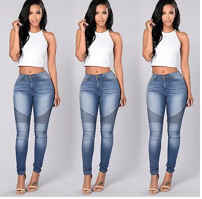 Women's stretch Slim folds stitching feet jeans pencil pants