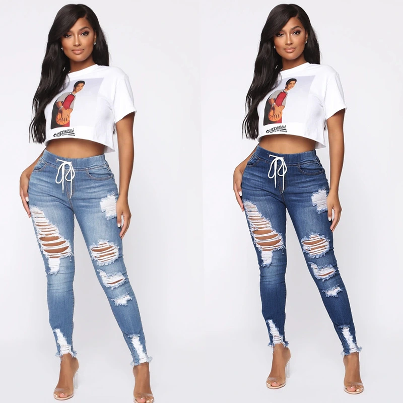 Ripped high-rise jeans