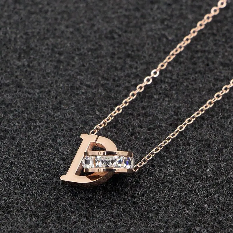 D word double ring double buckle diamond clavicle chain