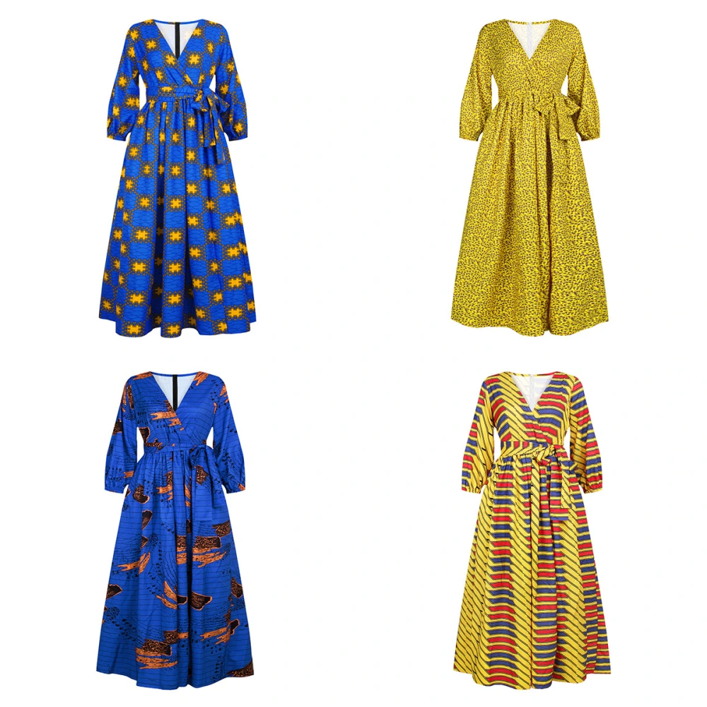 2021 Hot Sale African Style Digital Printing Women's V-Neck Sexy Long-Sleeved Dress With Split Zipper And Big Swing Skirt