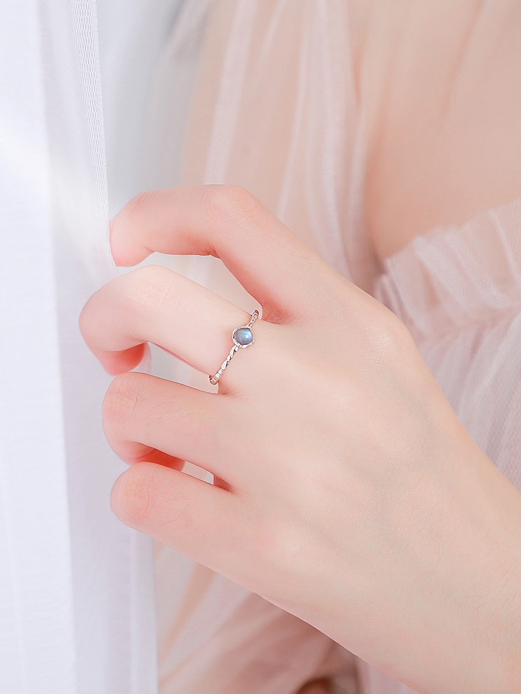 Natural moonstone ring female sterling silver girl heart ins cold wind opening adjustable index finger ring joint ring