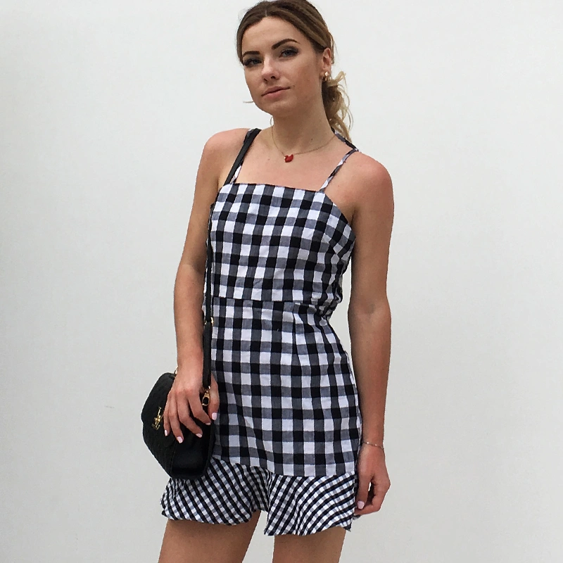 USA SIZE Black and white plaid slim women's sling tube top fishtail ruffled dress