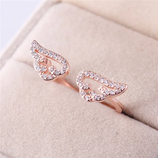 Adjustable Angel Wings Ring Micro Pave Zircon Gold-Color Rings