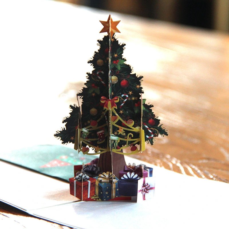 Three dimensional Christmas tree small tree color printing Christmas card blessing Thanksgiving New Year's Korean little card