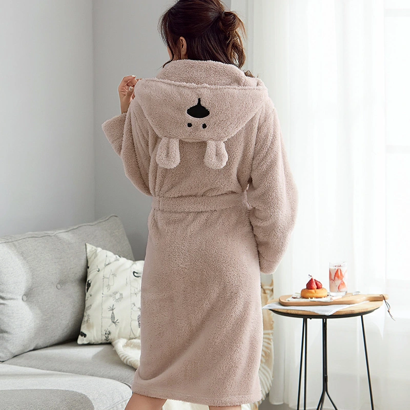Cute big hat coral velvet bathrobe