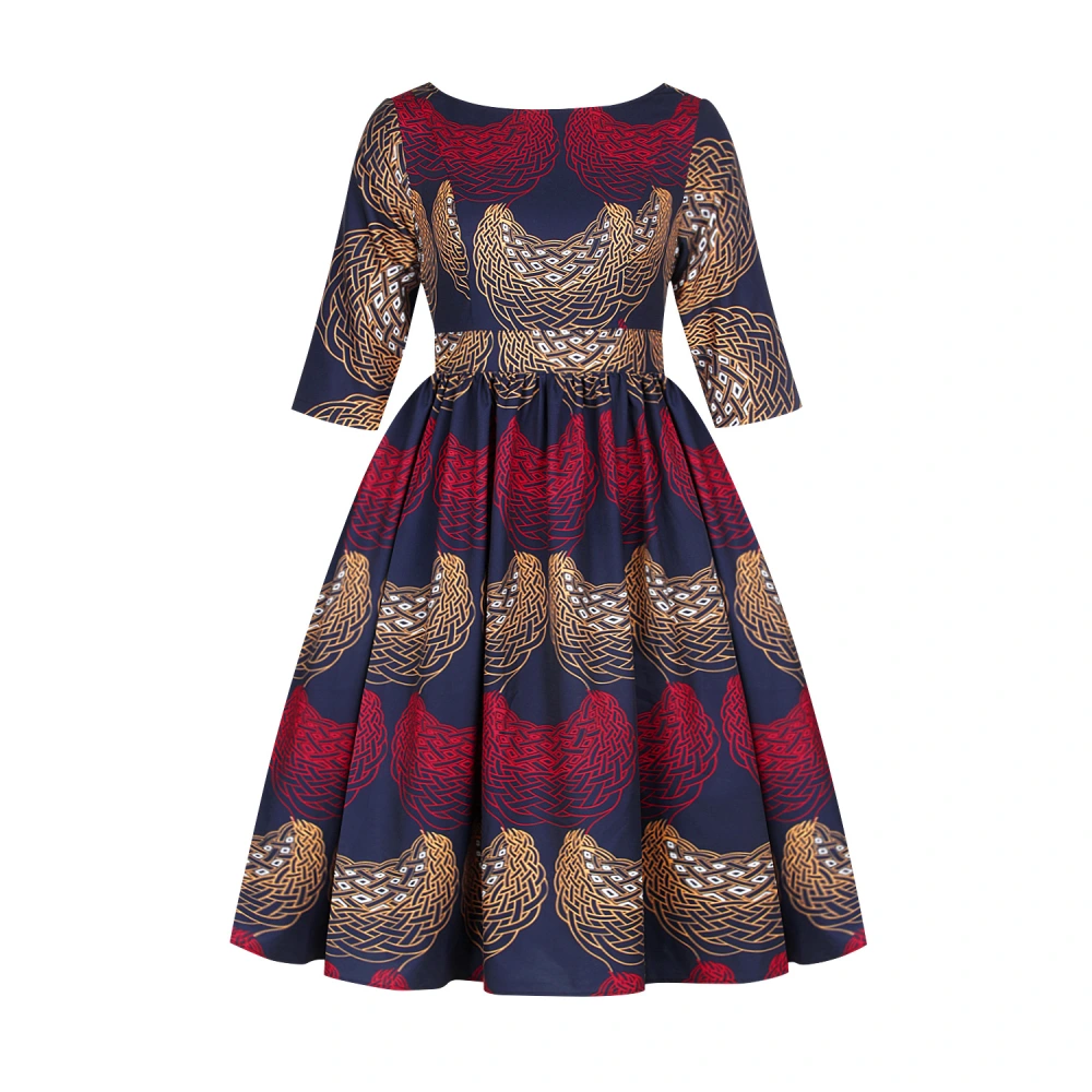 Digital Printed U-Shaped Back Sexy Women's Mid-Sleeve Dress
