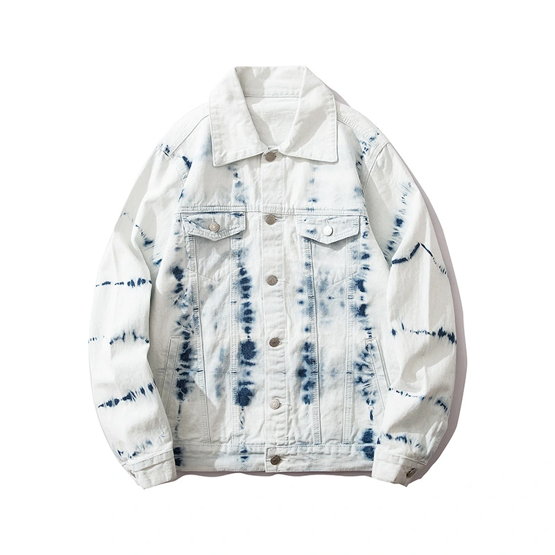 Tie-dye washed denim jacket men