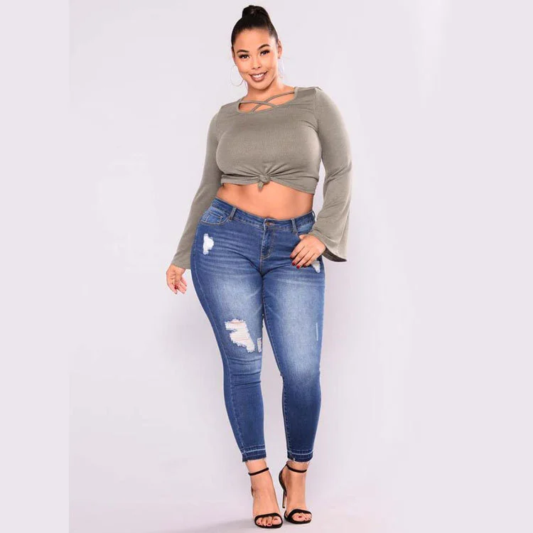 Add Fertilizer To Increase High Elasticity Ripped Jeans