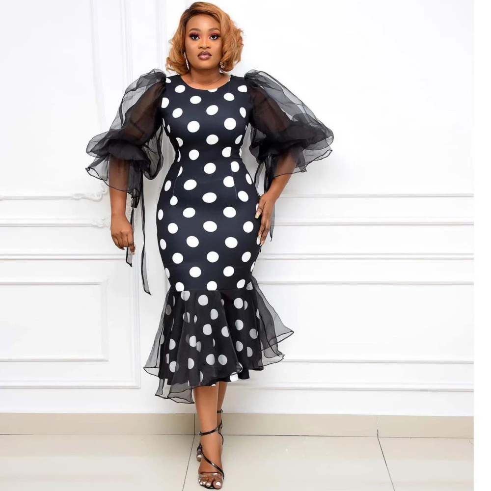Digital Printing Stitching Mesh Mid-Length Skirt Dress