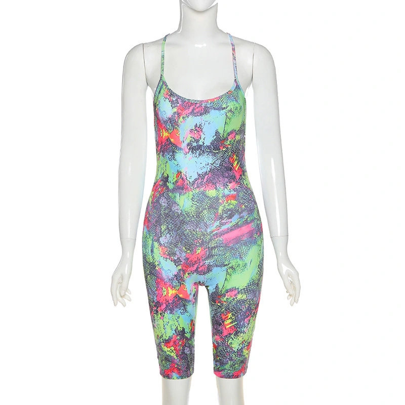 Tie Dyeing Print Backless Jumpsuit Rompers Trousers Clubwear