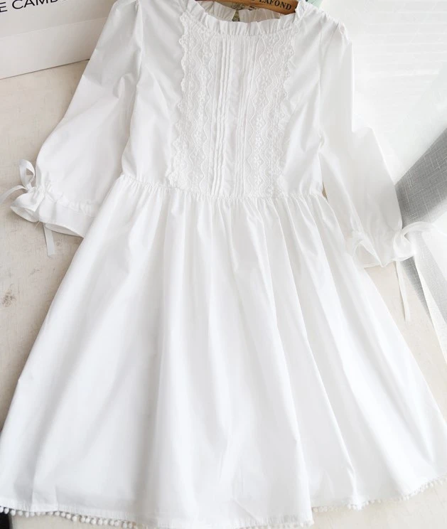 Spring And Autumn Women's Sweet Girl Little Fresh Japanese Lace Dress Summer Korean White Dress