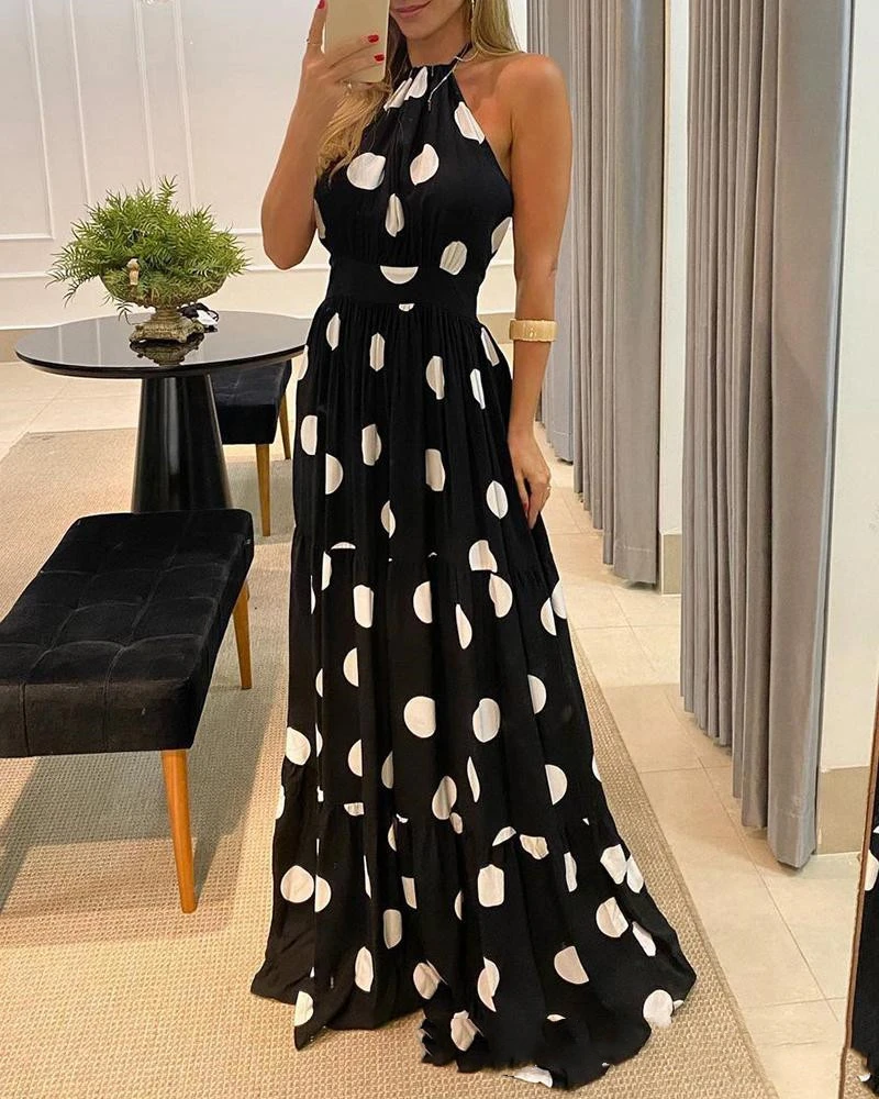 Women's Dress Polka Dot Halter Dress