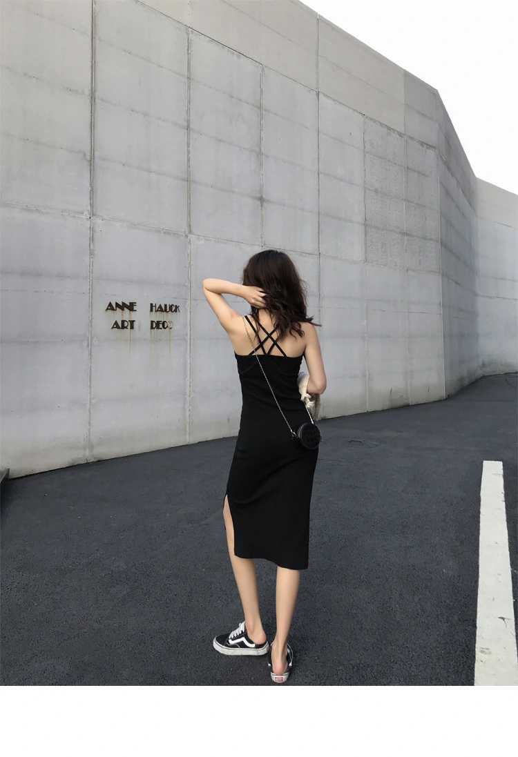 Women's Slit Mid-length Suspender Dress