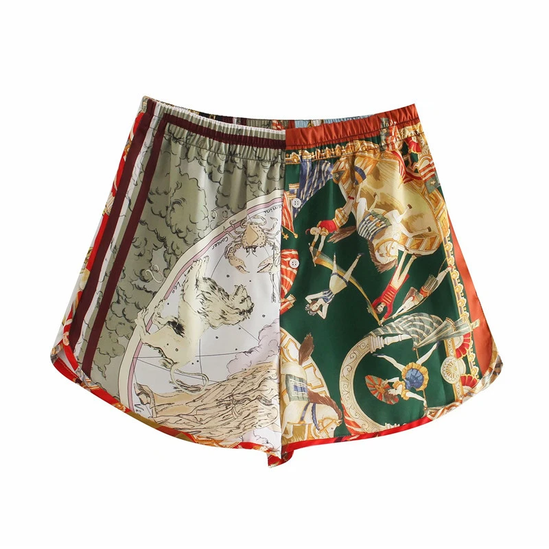 Fashion Trendy High Waist Thin Patchwork Printed Comfortable Shorts