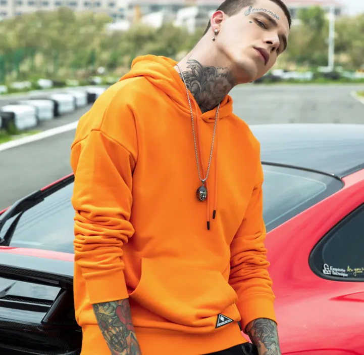 Autumn and winter hooded men's sweater hip hop loose couple solid color men's shirt