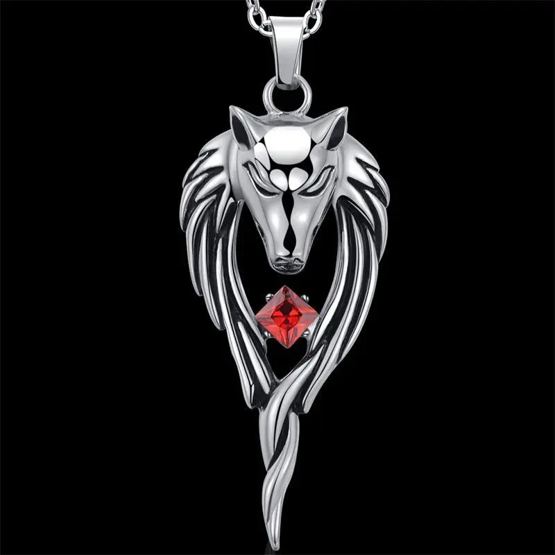 Men's Titanium Steel Wolf Head Totem Necklace Pendant