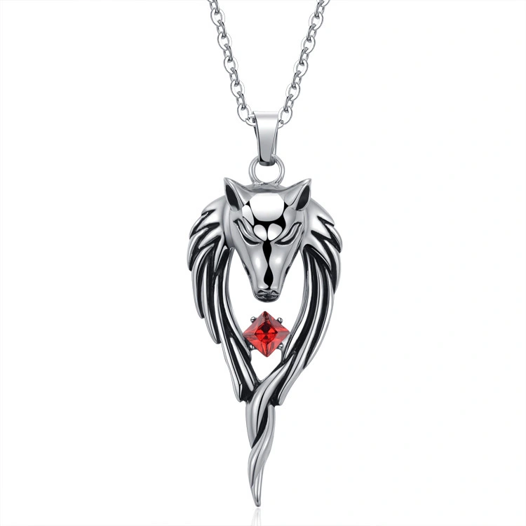 Men's Titanium Steel Wolf Head Totem Necklace Pendant