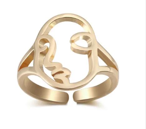 Personality hollow face ring abstract ring adjustable